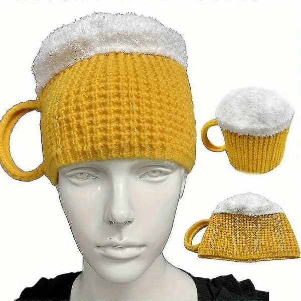 3D Ølkopp Strikket Beaniehatt Høy Elastisk Varmt Ørebeskyttelse Beanie for Utendørsaktiviteter