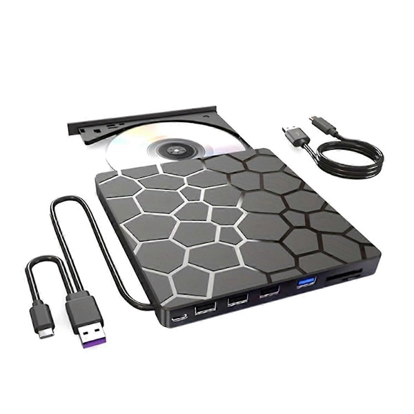 Extern DVD RW-enhet USB 3.0 Typ C 7-i-1 Gränssnitt Slim DVD CD-brännare Läsare Spelare Optisk Enhet för Laptop PC