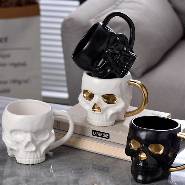 Halloween Skull Cup med Håndtak Uten Lokk Keramisk Kopp Morsom Vann Øl Melk Kopp Mokka Kopp Kreativ Modellering Krus, 600ml A