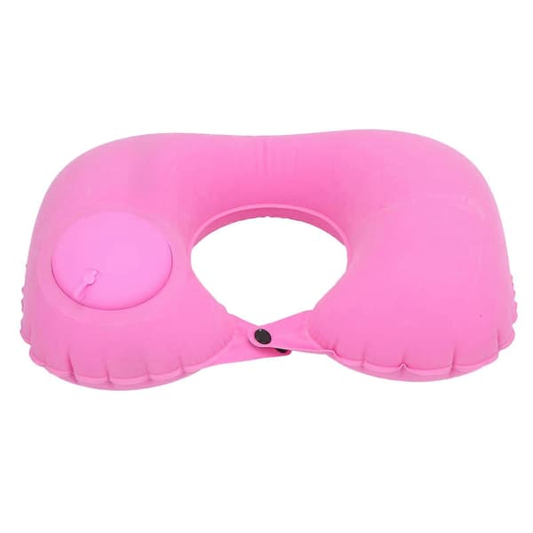 U-formad Kudde Tryck Inflatable Mjukt Huvudstöd Nackskydd för Bil Kontor Flygplan (Rosa)