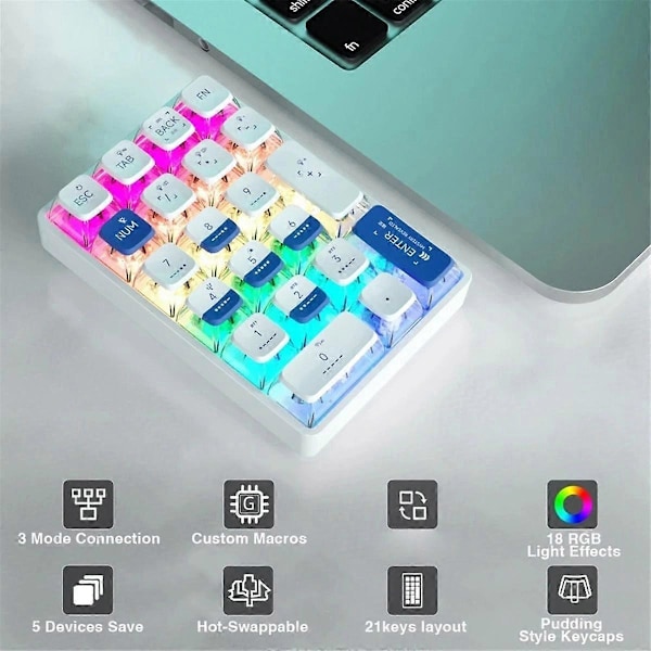 Mekaniskt tangentbord K21 Bluetooth Numerisk tangentbord 21 Tangenter Transparent Photoshop Bokföring Numpad Gaming Tangentbord