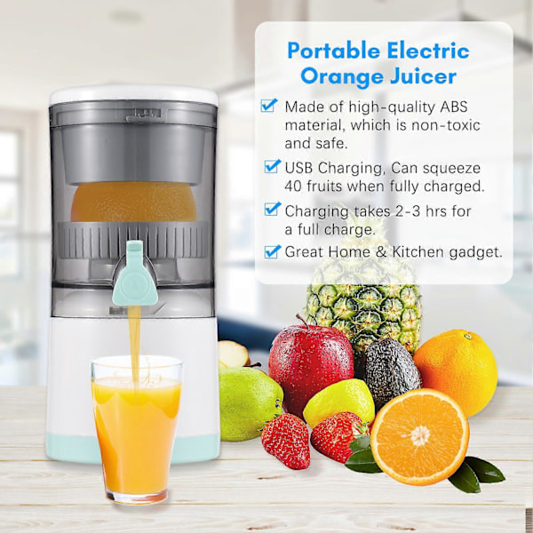 Elektrisk Appelsinjuicer Håndfri Bærbar Citrus Juicer til Appelsin Citron Æble Tomat Drue USB Drevet Aftagelig & Vaskbar