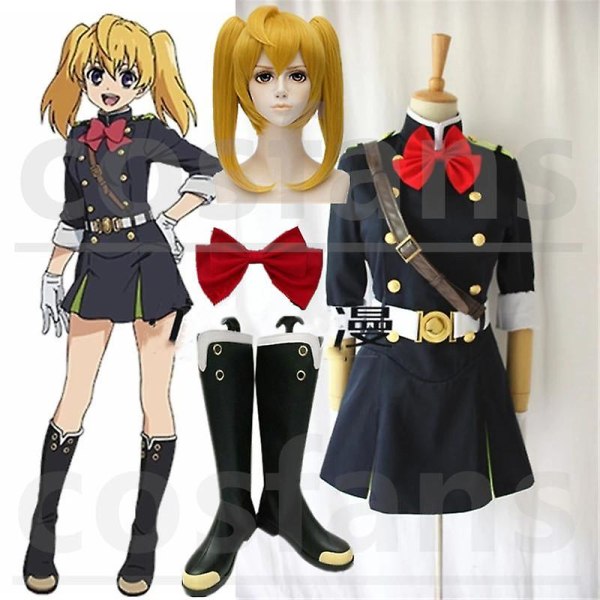 Anime Seraph Of The End Mitsuba Sangu Halloween Party Cosplay Kostym Kvinnor Militär Uniform Dräkter Set Mitsuba Sangu Wig Shoe L