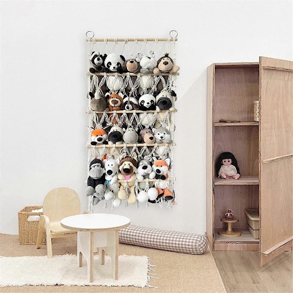 Vägghängande Organizer Gosedjur Leksaksnät Hängmatta Barnkammare Plyschleksaksförvaring Boho Makramé, Rosa