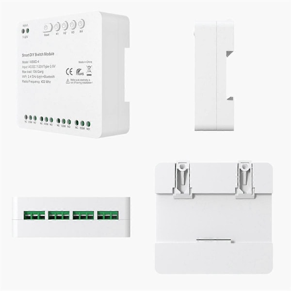 Tuya WiFi 4-kanals brytermodul, 85-250V RF 433 fjernkontrollrelé DIY-modul, med Alexa, Home