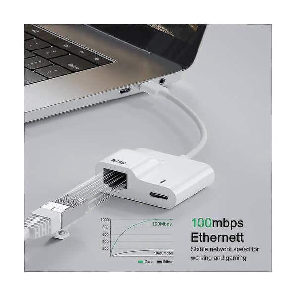 Usb C til Ethernet Adapter, Usb Type C til Rj45 Gigabit Ethernet Lan Adapter med Pd 60w Oplader, Til
