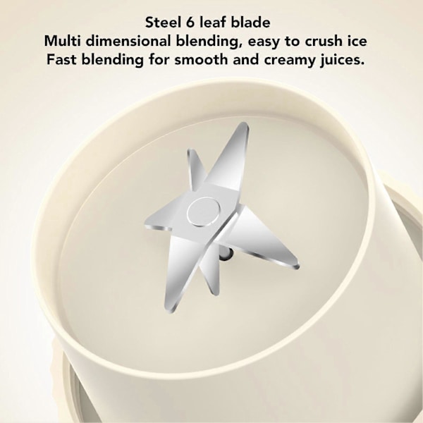 Blenderkopp Beige 300ml 1500mAh USB Oppladbar Trådløs 22000rpm Smoothie Blenderkopp med 3D-blader for Shakes og Juice