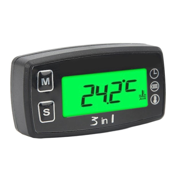 3 i 1 Digital Klokke Voltmeter Termometer IP67 Vanntett Motorsykkelmåler for ATV