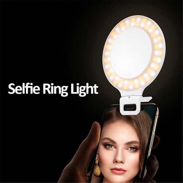 Selfie Lys Clip LED Videolys til Telefon/Laptop Bærbar Clip Kameralys med Dæmpbar 3500-8000K Rejse Ringlys