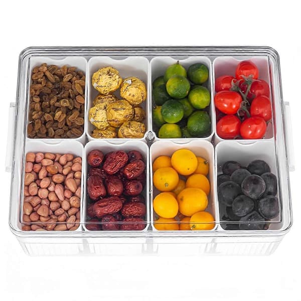 Stor Snackle Box - Uppdelad Serveringsbricka med Lock - Charkbehållare för Portabelt Snacks - Klar Organizer Vit