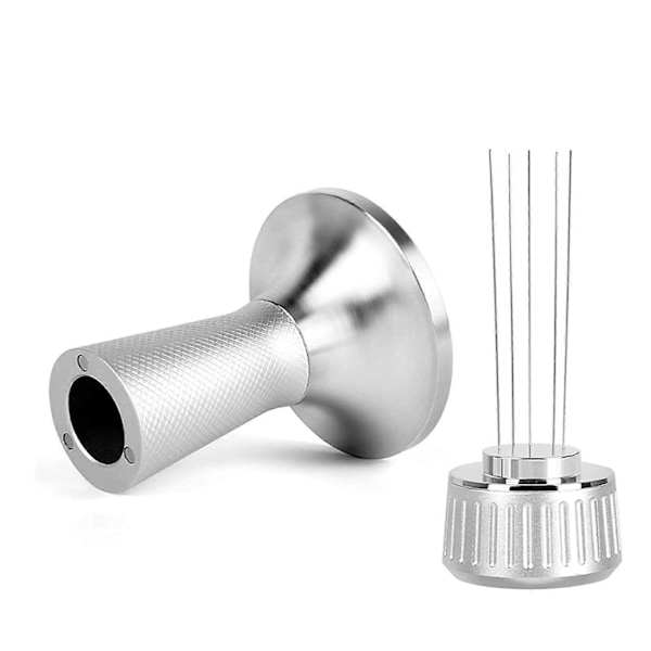 2 i 1 53 mm Espresso Kaffe Tamper med Rører i Rustfrit Stål Buet Base Magnetisk Kaffedistributør Tamper Kompatibel med 54 mm Portafilter Kurv