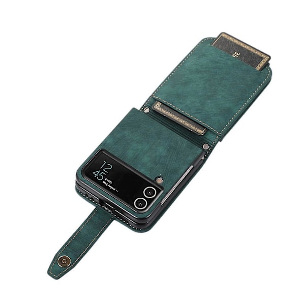 Lærveske Kompatibel Samsung Galaxy Z Flip 4 Med Kortspor & Crossbody-snor, Telefonveske Telefonlommebok Green
