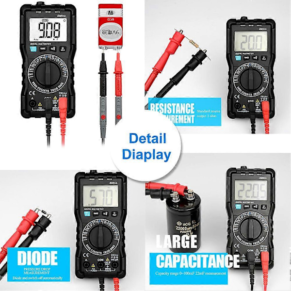 DM91A Högprecisions Mini Digital Multimeter 9999 Räknare Testare Multimeter