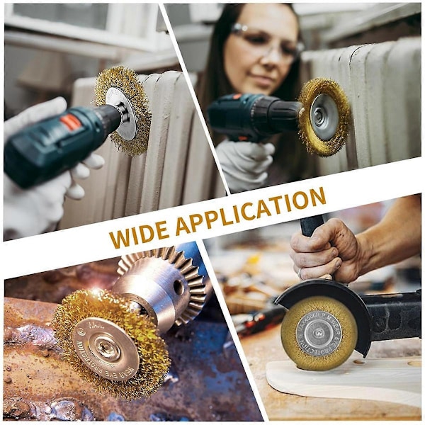 Stålbørste for drill, 1/4in drillfeste, 3in messing stålbørste for drill rustfjerning kraftig stålbørste drillbit
