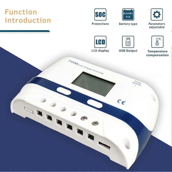 Solar Ladekontroller 12V 24V LCD-skjerm PWM Solcellepanel Regulator for Hjemmebasestasjoner Bobiler Yachter Skip