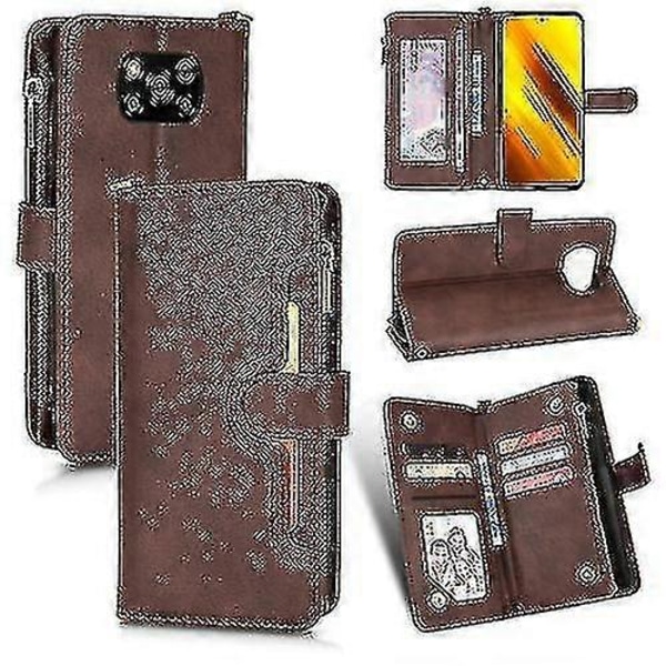 För Xiaomi Poco X3 Nfc / Poco X3 Pro Litchi Textur Dragkedja Läder Telefonfodral Brown