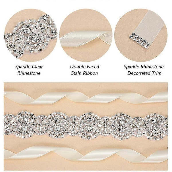 Brudebelte Håndlaget Krystall Rhinestone Flettet Brudekjole Belte Sløyfe For Brudekjoler Style D
