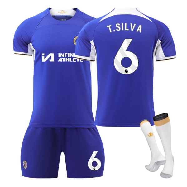 23-24 New Chelsea hemtröja för vuxna och barns set NO.6 T.SILVA XL