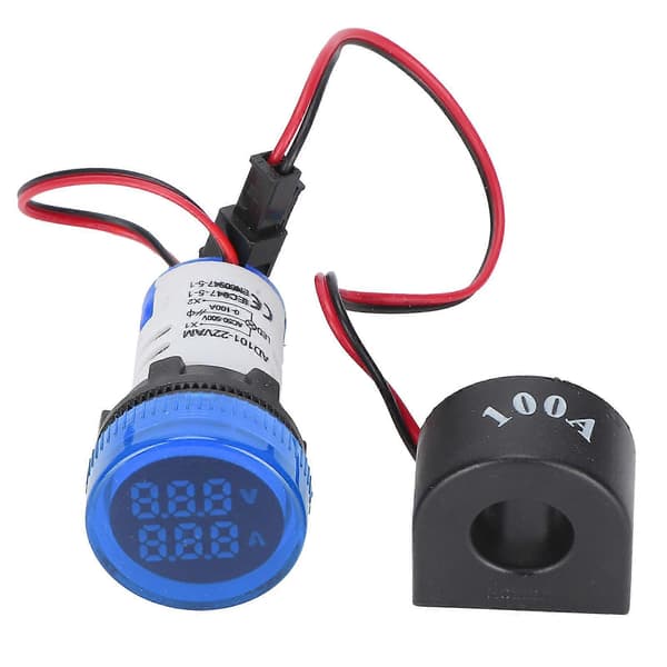 Strømsignalindikator Universal 2?Display Rund Lampe Lys 60~500V AC AD101?22VAM Blå