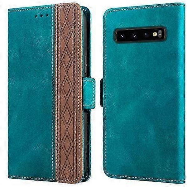 För Samsung Galaxy S10 Sömnad Sidomagnetisk RFID Läder Telefonfodral P202112248 Dark Green