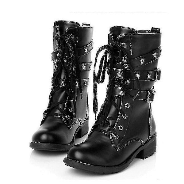 Naisten moottoripyöräsaappaat Vintage Combat nilkkurit Punk Gothic Pu-saappaat naisille 4