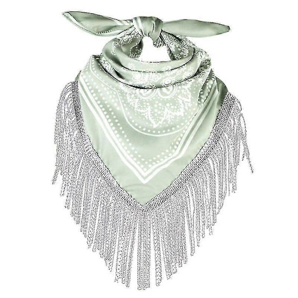 Cowgirl Bandanas Sjal Rhinestones Frynser Paisley Tørklæde Polterabend Bandanas Cowboys Bandanas Rhinestones Halstørklæde Light green
