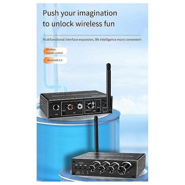 Ny Bluetooth Audio Mottaker Adapter 5.3 Spiller U Disk Mikrofon Forsterker Audio Høyttaler Konverter med Fjernkontroll