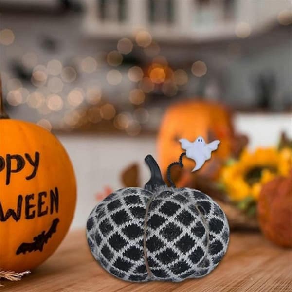 Halloween Pumpakudde Dekor 3D Pumpa Prydnadskudde Plysch Pumpor Dekorationer för Höst Sovrum Hem Lila