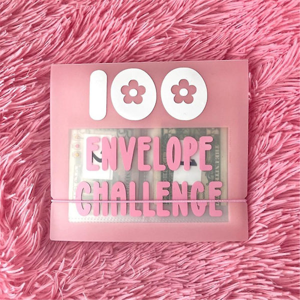 100 Dagars Sparutmaning Kuvertpärm Enkelt och Roligt Sätt att Spara Pengar, Kreativt Sparkuvert för Skola, Hem, Kontor Pink