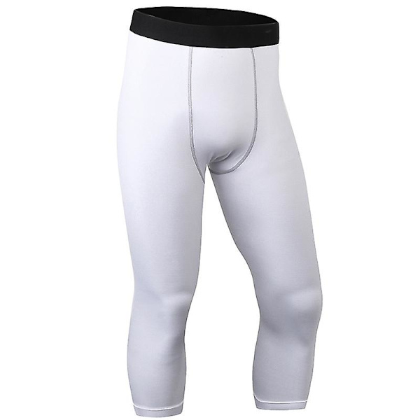 Träningsleggings för män Kompression Baslager Löpartights 3/4 Tränings Fitness Byxor White M