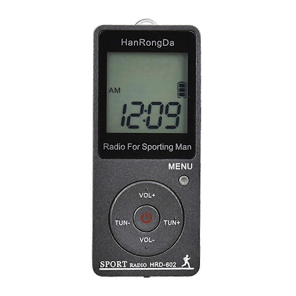 Bærbar AM FM Mini Radio LED-skjerm med Skritteller Hodetelefoner Digital Tuning Sportsradio Lommeradio