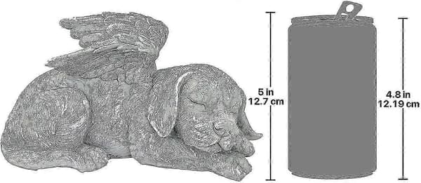 Hundeengel Kæledyr Mindesmærke Gravmarkør Statue, Polyresin, Stenfinish 1 stk, Grå)