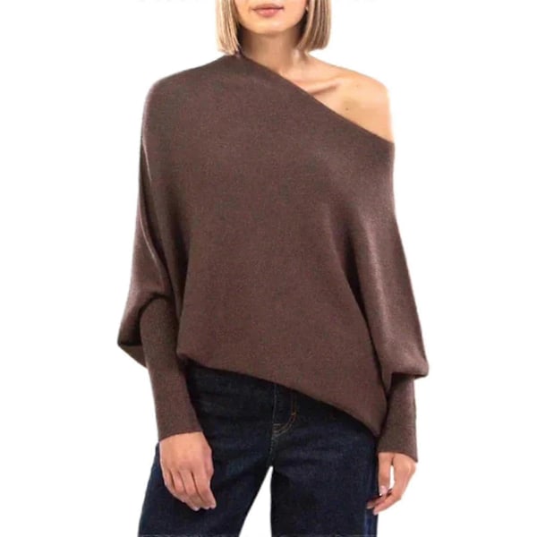 Asymmetrisk draperad tröja, en tröja lika mjuk som molnen, dam långärmad slapp batwing enfärgad mjuk stickad tröja beige