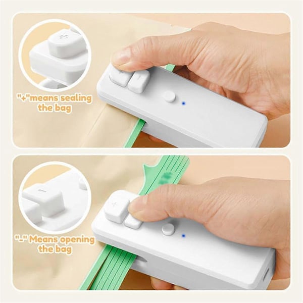 2 STK USB Oppladbar Poseforsegler Poseforsegler og Kutter Mini Forseglingsmaskin Varmeforseglingsverktøy for Plastposer Snackposer