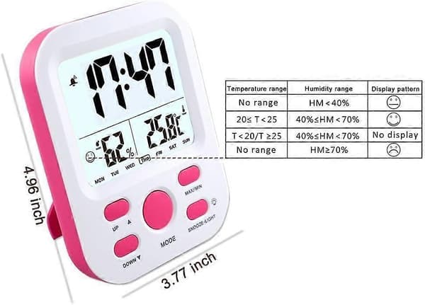 Digital vekkerklokke LCD-skjerm Veggklokke (Rosa)