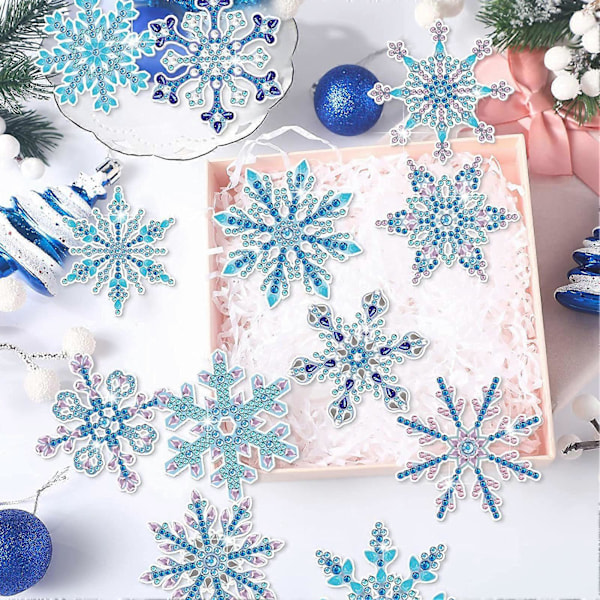 1 Sett Snøfnugg Anheng Diamantmaling Nøkkelring 5D Nøkkelringer Full Drill Lage Kunst Nøkkelringer Anheng DIY Rhinestone Tilbehør