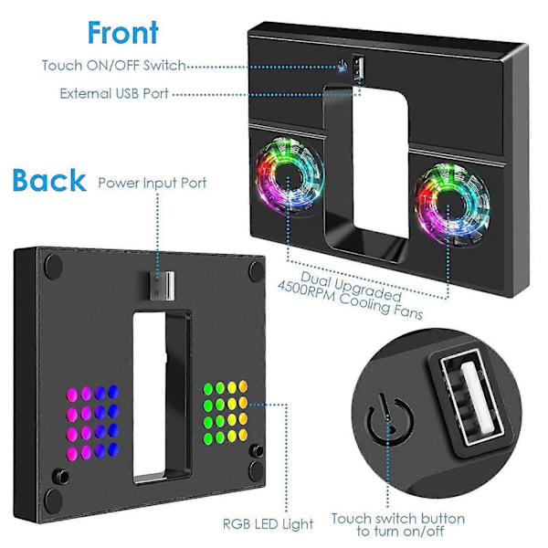 Jäähdytystuuletin Yhteensopiva Xbox Series X:n Kanssa, Ulkoinen USB Pystysuuntainen Jäähdytysteline USB Hub -portilla With lights