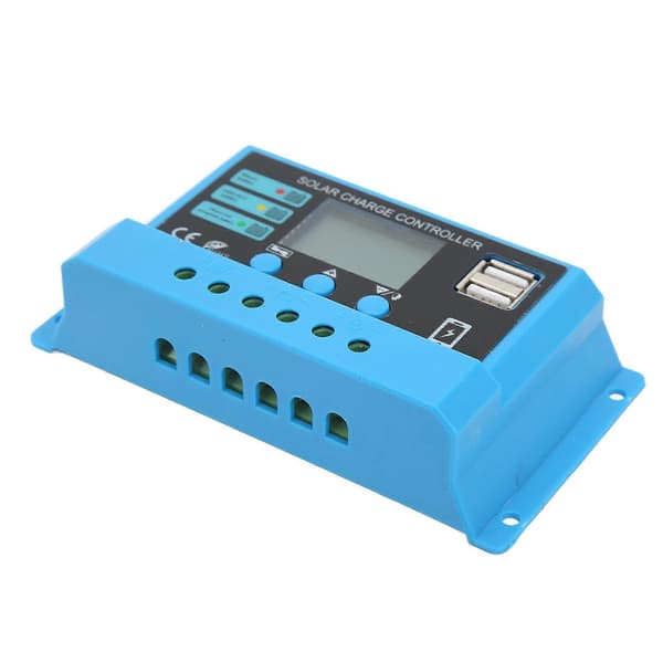 12V 24V Solpanel Kontroller LCD-Display Fotovoltaisk Laddningsregulator med Kontakter Blå 30A