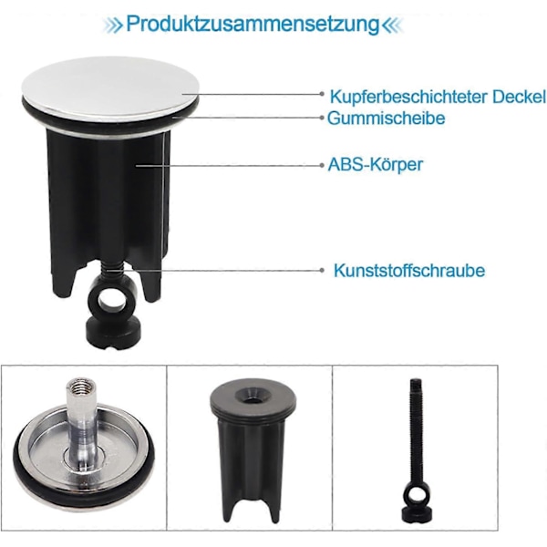 Vaskproppar, Avloppsproppar, Handfatsproppar, Badkarsproppar för Badrum, Diskbänk, Bidéer, Diameter 40 mm