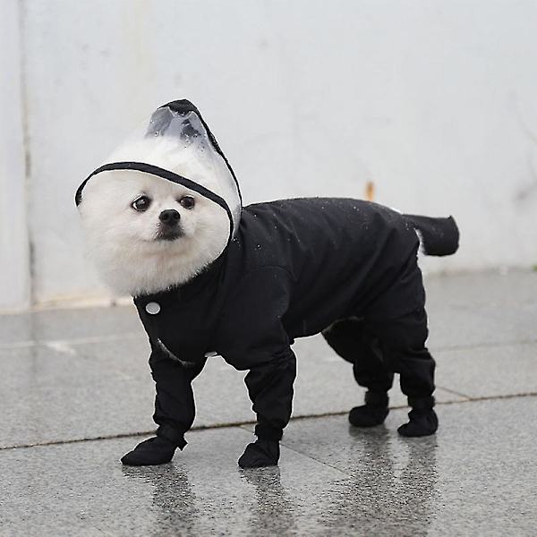 Regnkappa för valp med huva, vattentät hundponcho, lätt hundjacka Black L