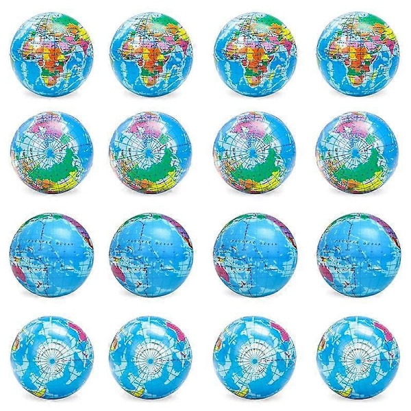 16 stk. Globe Squeeze-baller, 7,6 cm Jordklode Stress Relief Leker Squeeze-baller Pedagogiske Stressballer for Fingerøvelser
