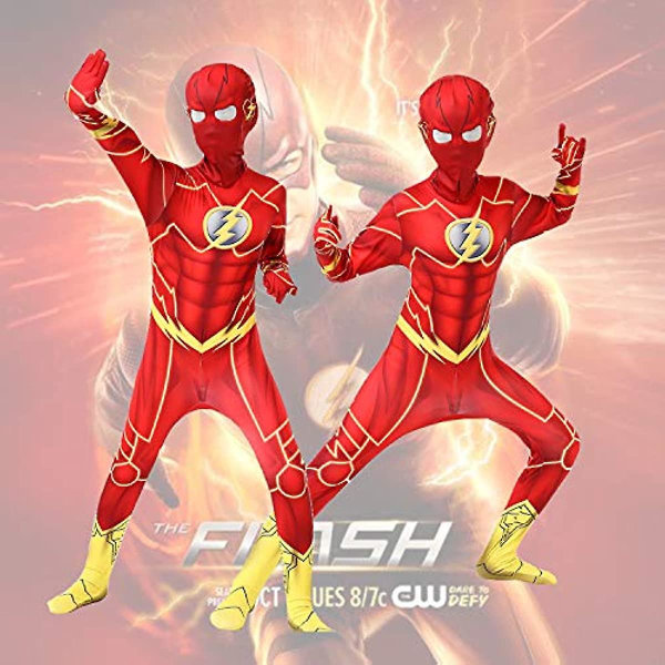 Halloween Justice League Superhero Flash Kids Cosplay Bodysuit Kostymer 190