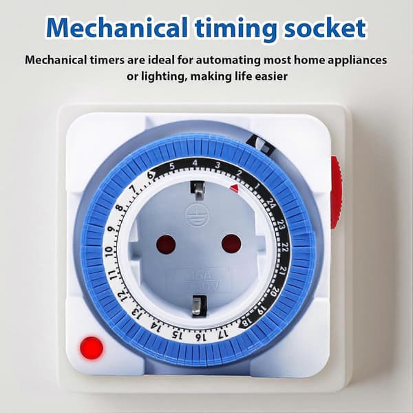Programmerbar stikkontakttimer, 24-timers timer med 96 koblingssegmenter, Tidsbryter med indikatorlys, 16A