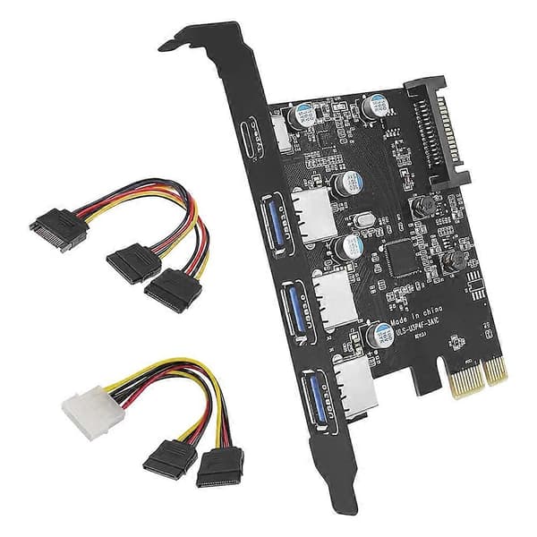 3A1C PCI-E til USB 3.0 4-Port(1XUSB-C-3XUSB-A) Utvidelseskort, med 15-Pin SATA Strømkontakt, Egnet for Windows