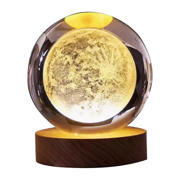 Valentinsdagsgave Galaxy Krystallkulelampe 3D Planet Månelampe USB LED Nattlys, B