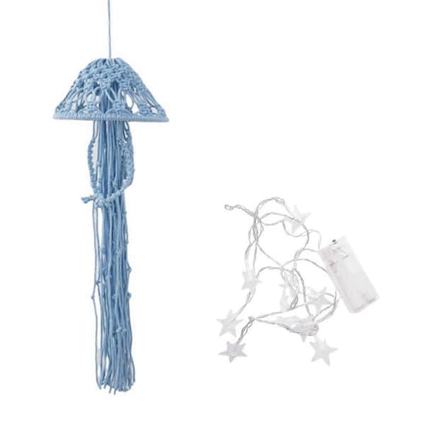 Boho Macrame Drømmefanger Håndlavet Vævet Ornament med Lys Jellyfish Drømmefanger til Hængende Dekoration D