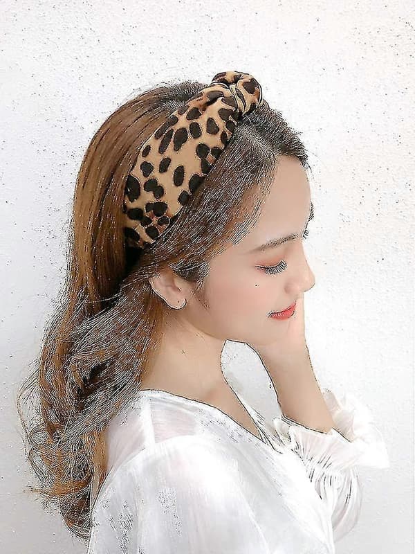 Leopardmönstrat Hårband för Kvinnor Flickor - Breda Randiga Knutna Rosett Hårband Present Style 2