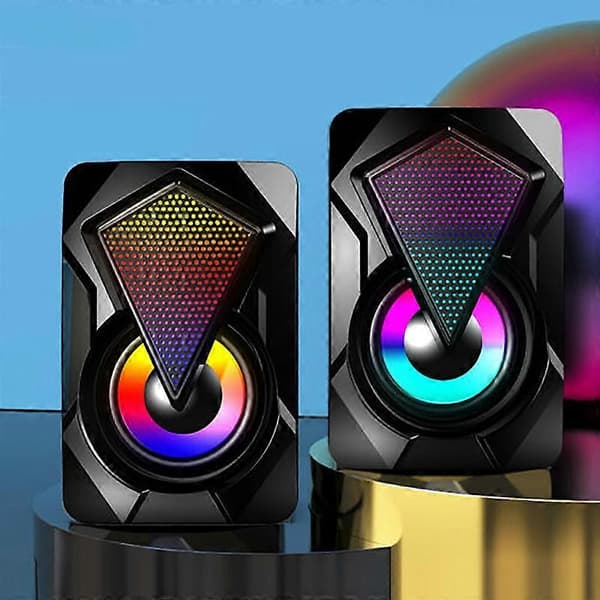 X2 USB Kablet Computerhøjttaler Multimedie Computer Subwoofer Farverig Lyseffekt RGB Desktop Spilhøjttaler