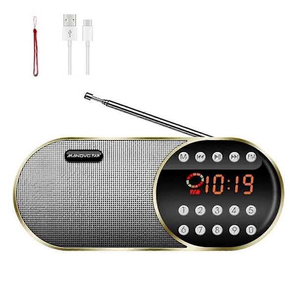 MANOVO Multifunktionell FM-Radio Plug-in Kort Walkman Portabel Bluetooth Högtalare U Disk Musikspelare B