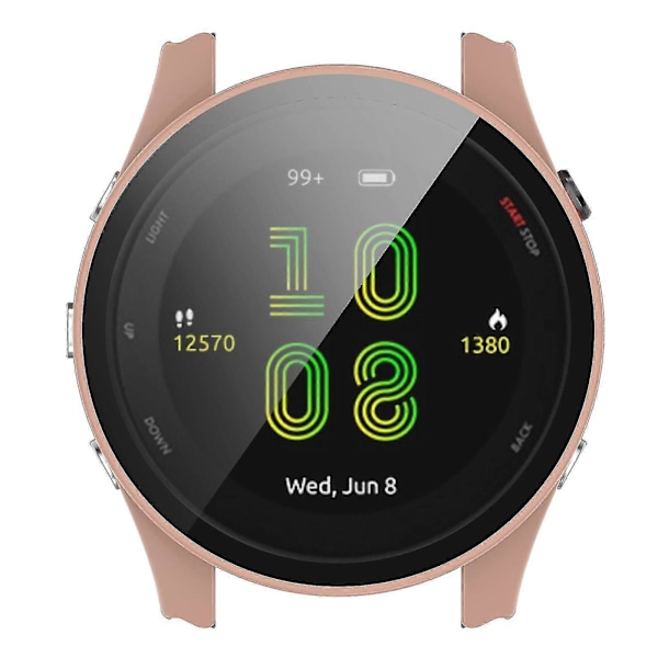 För Garmin Forerunner 255 Anti-repa Anti-fall Hårt PC Klockfodral Skyddande Skal med Härdat Glas Skärmskydd Guanguan Pink